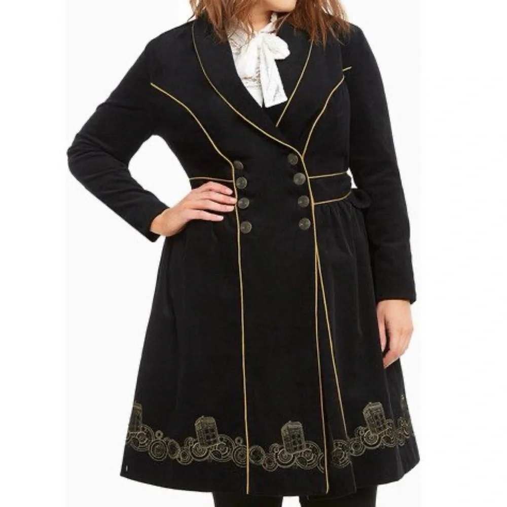 Torrid Doctor Who TARDIS Trench Coat Womens 1X Black Corduroy BBC Steampunk